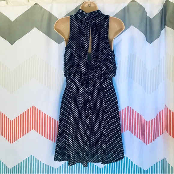 Nikibiki Navy Polka Dot Halter Dress Small • Keyhole Back - Picture 3 of 8